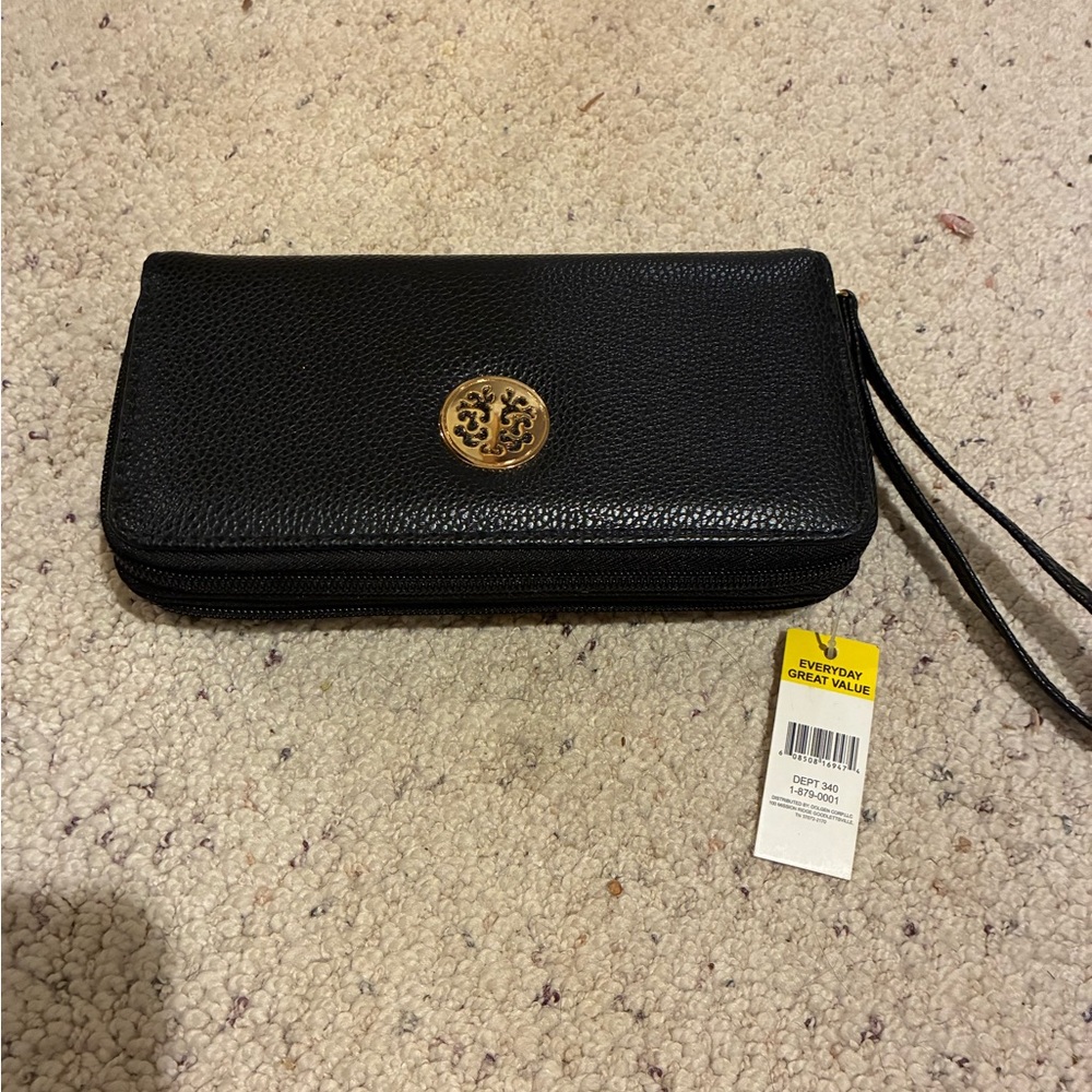 Black Leather Wristlet with Gold Accent